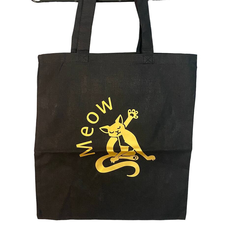 Team Meow Cat Black Gold Tote Bag 12x12 Reusable Cloth Shopper